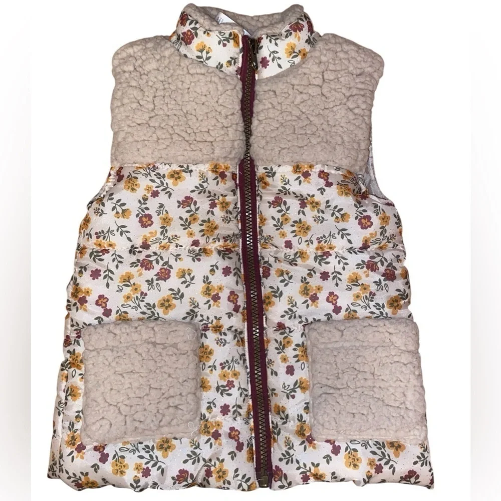 LITTLE LASS Puffy Quilted Vest-Toddler Girls in Beige, Burgundy and Yellow SZ 4T